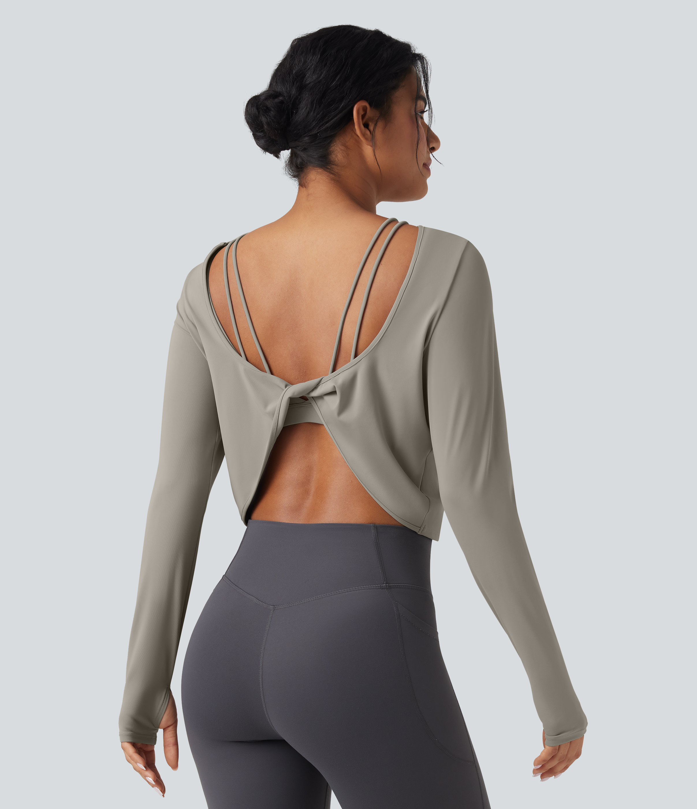 SoftlyZero™ QuickDry Backless Twist-back Long Sleeve Thumb Holes 2-in-1 Yoga Sports Top