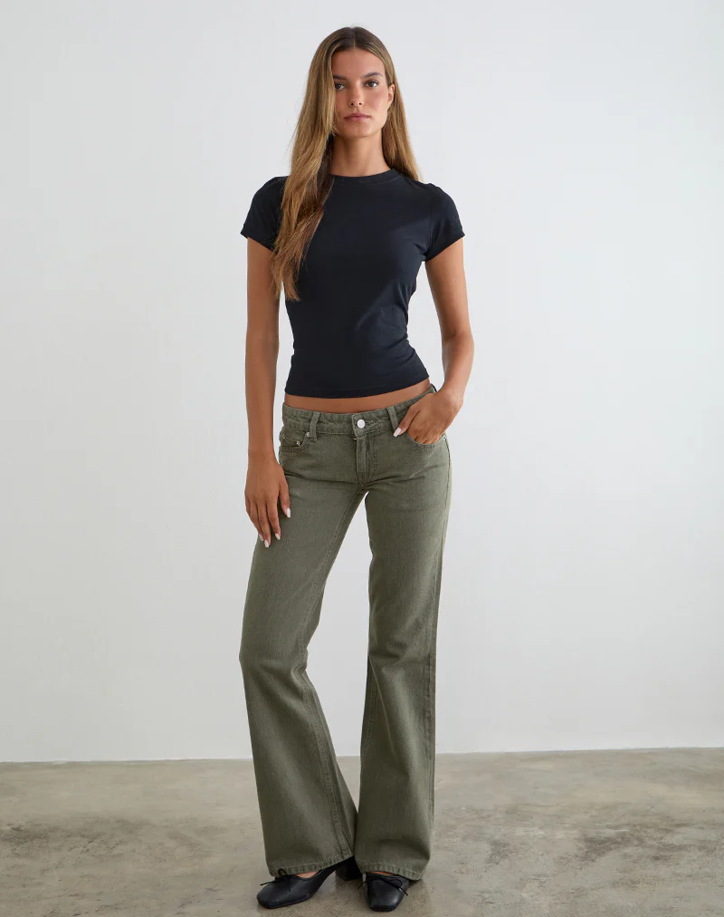 Extra Low Rise Flare Jeans in Olive