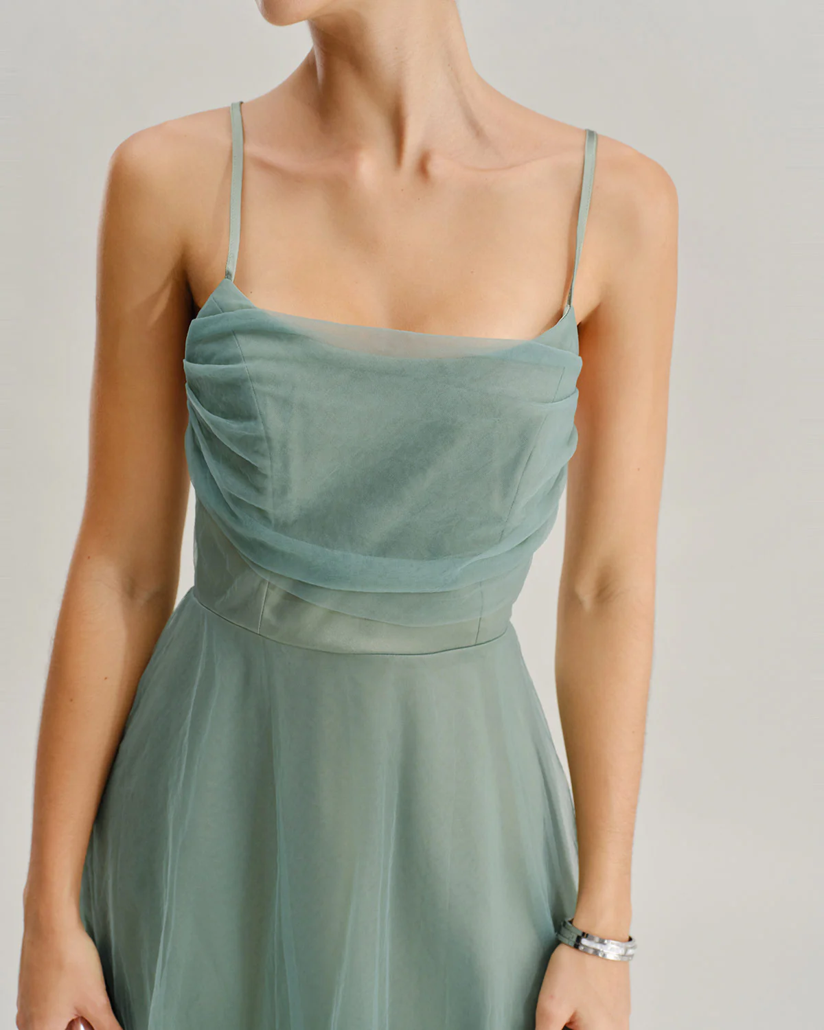 Green Mesh Flowy Slip Midi Dress