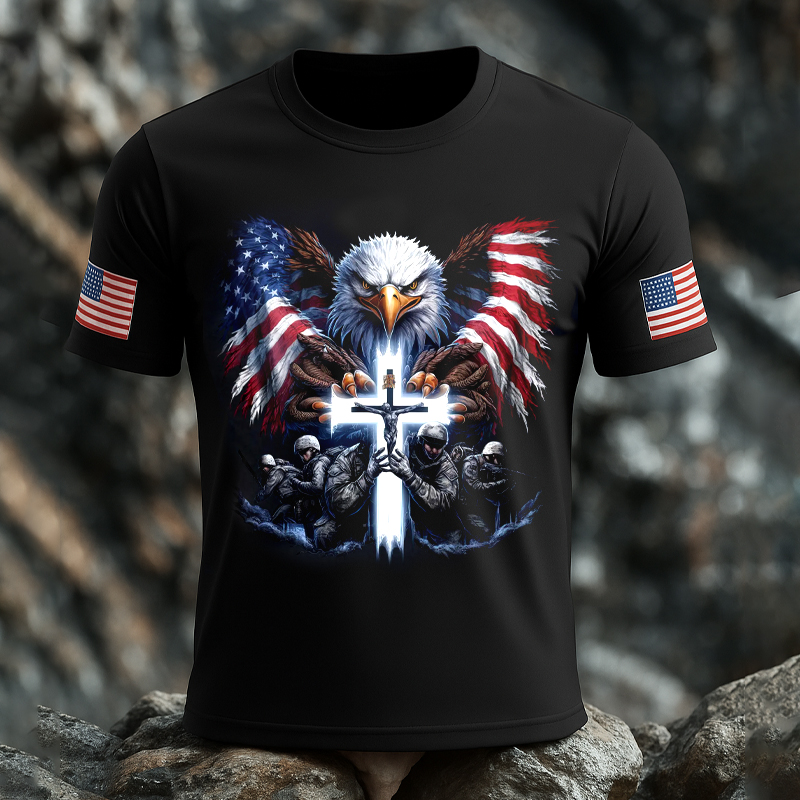 Patriotic Flag Faith Print Casual Short Sleeve T-Shirt