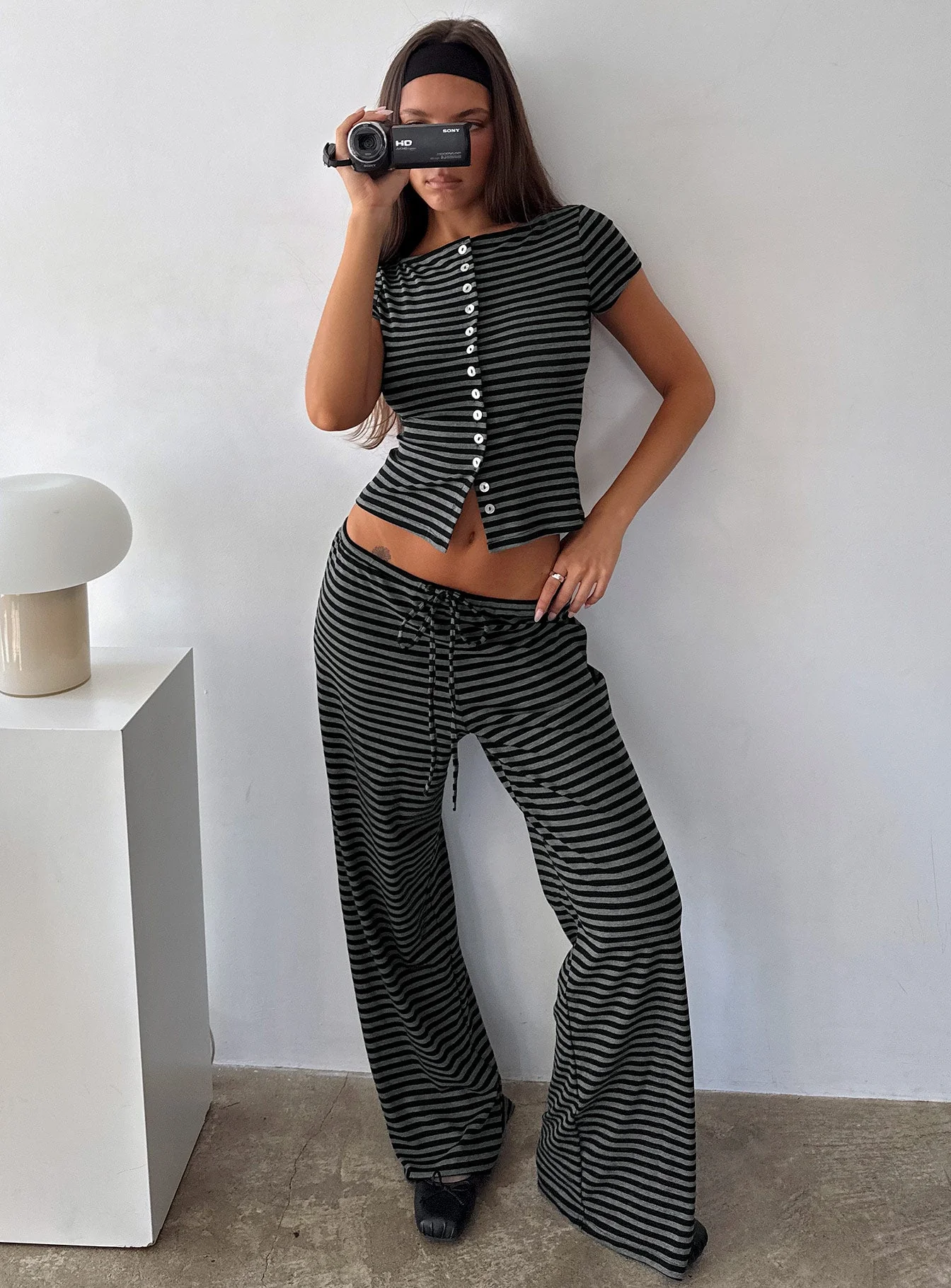 Angellina Jersey Button Down Top Stripe