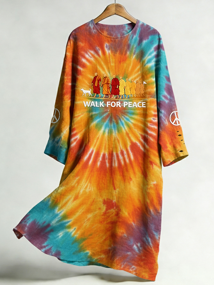 For Peace And Aloka Dog Art Tie-dye Dress