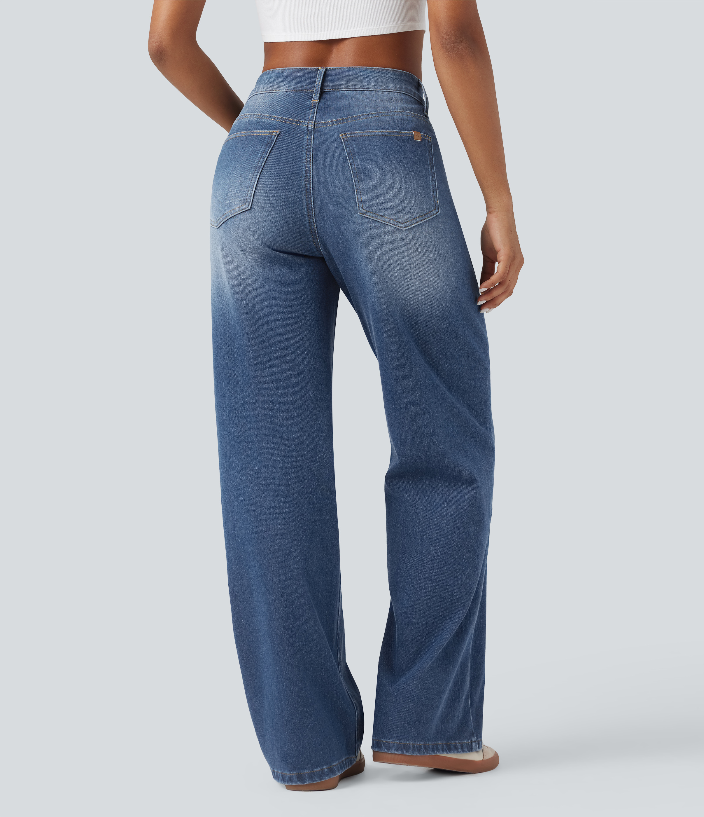Halara Flex™ Asymmetric High Waisted Washed Casual Baggy Jeans with Pockets