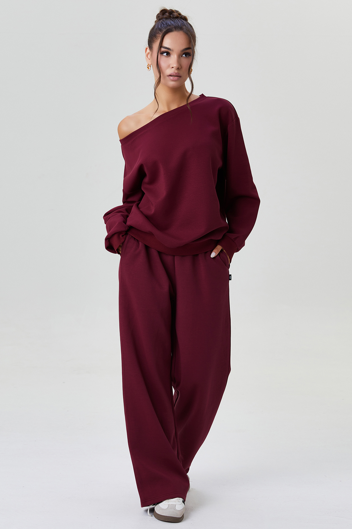 KatchMe Cozy Sloping Shoulder Long Sleeve Top & Wide Leg Trousers Co-ord