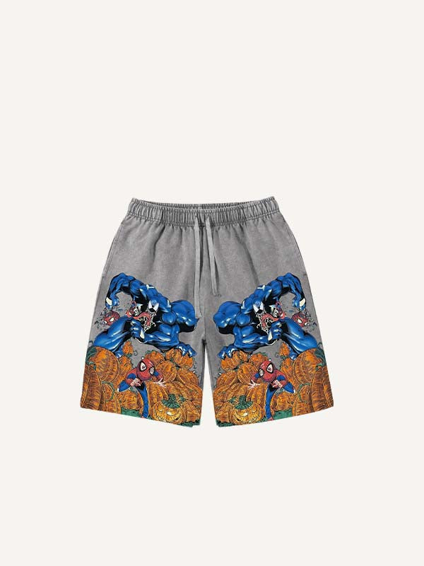 Distressed   Venom&Spider-Man&Pumpkin Print Drawstring Waist Shorts