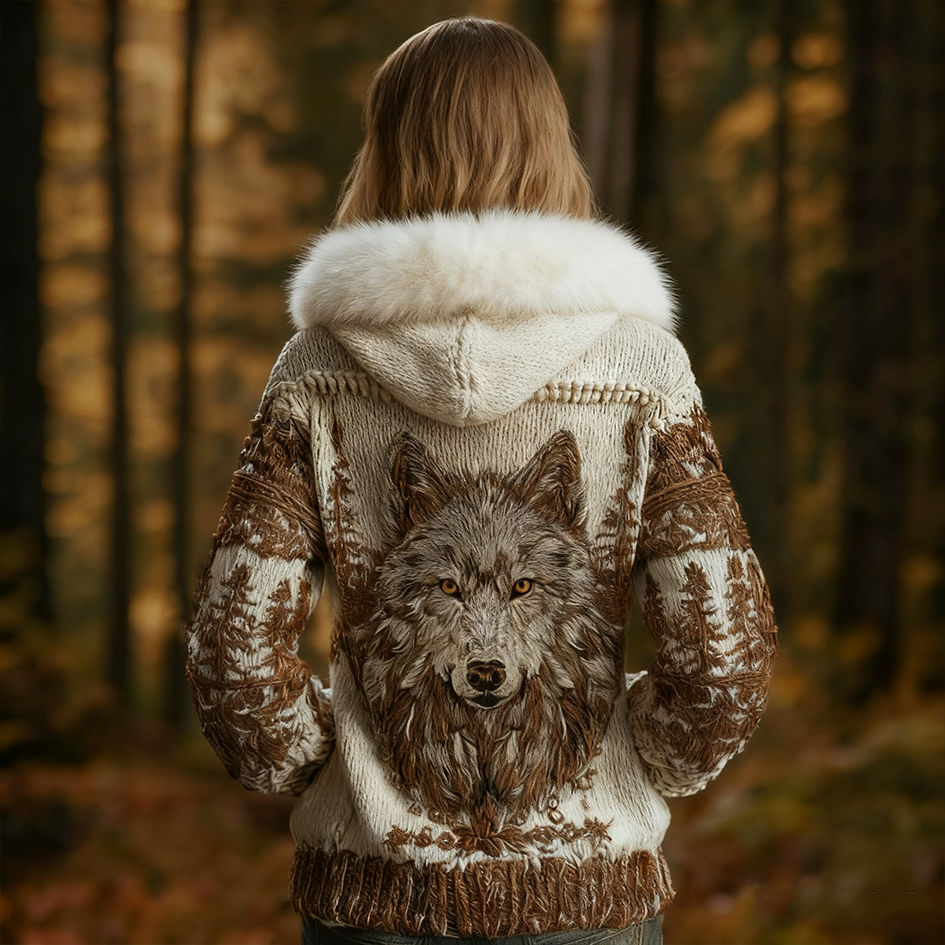 Viking Retro Women's Hooded Knit Sweater Jacket