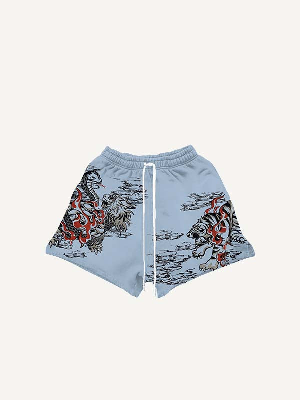 Dragon&Phoenix&Tiger&Snake&Graphic Print Drawstring Waist Shorts