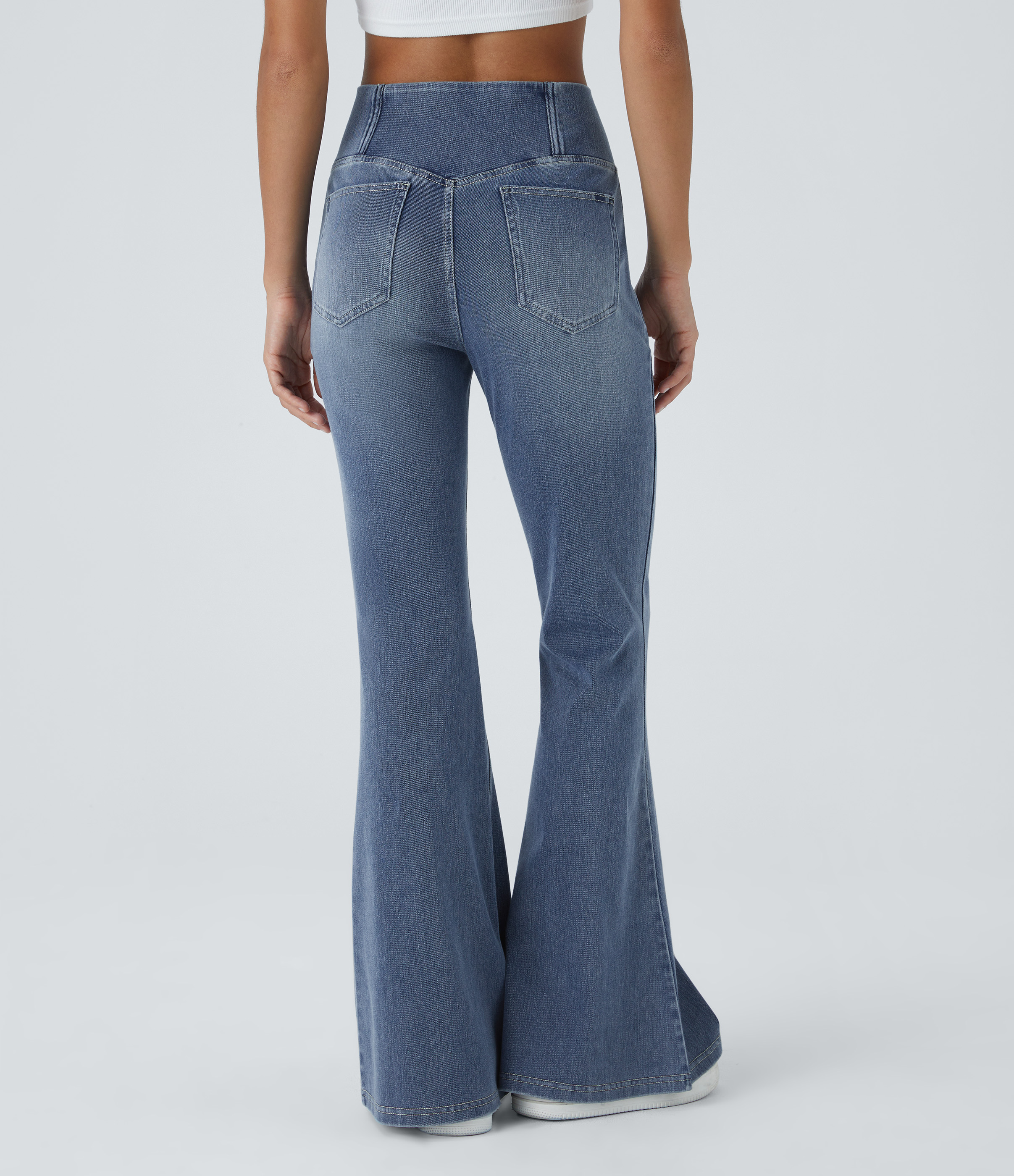 Halara Flex™ High Waisted Crossover Pocket Washed Casual Flare Jeans