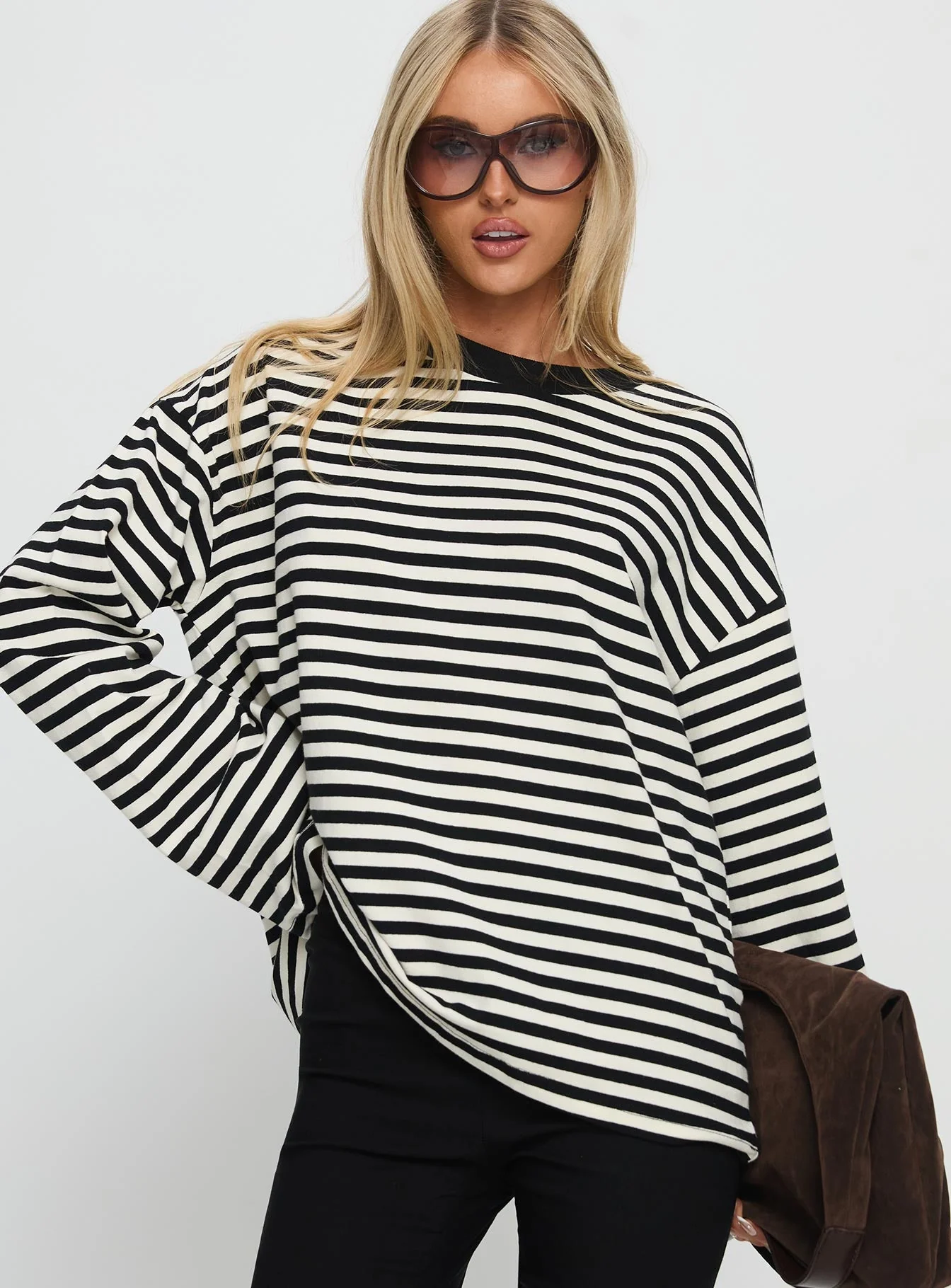 Settle Down Long Sleeve Top Black / White Stripe