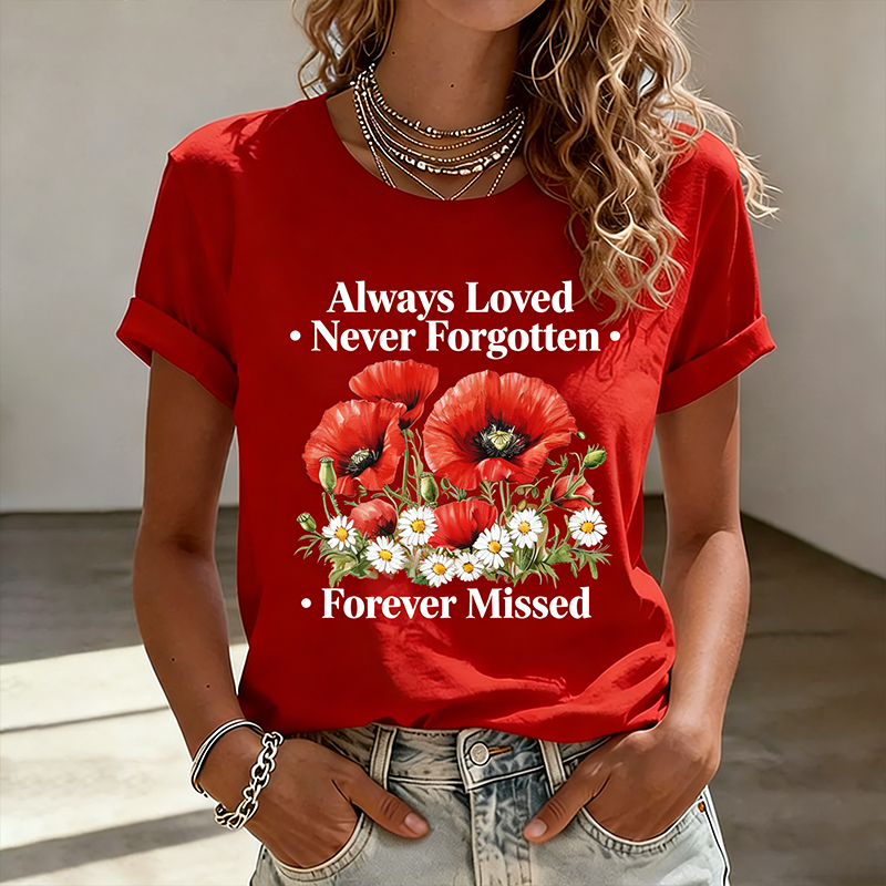 Women's Memorial Day Poppy Art Print Casual T-Shirt
