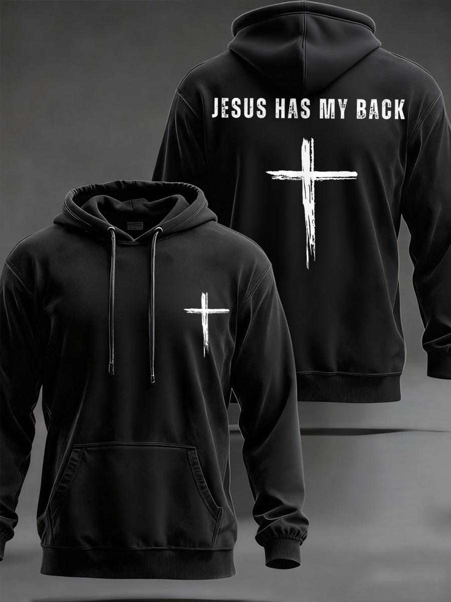 Men's Jesus Has My Back Cross Faith Casual Hoodie