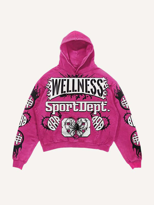 Spider&Letter Print Slant Pockets Hoodie