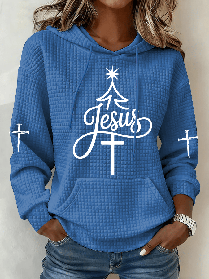 Women's Christmas Faith Printed Waffle Fabric Hoodie