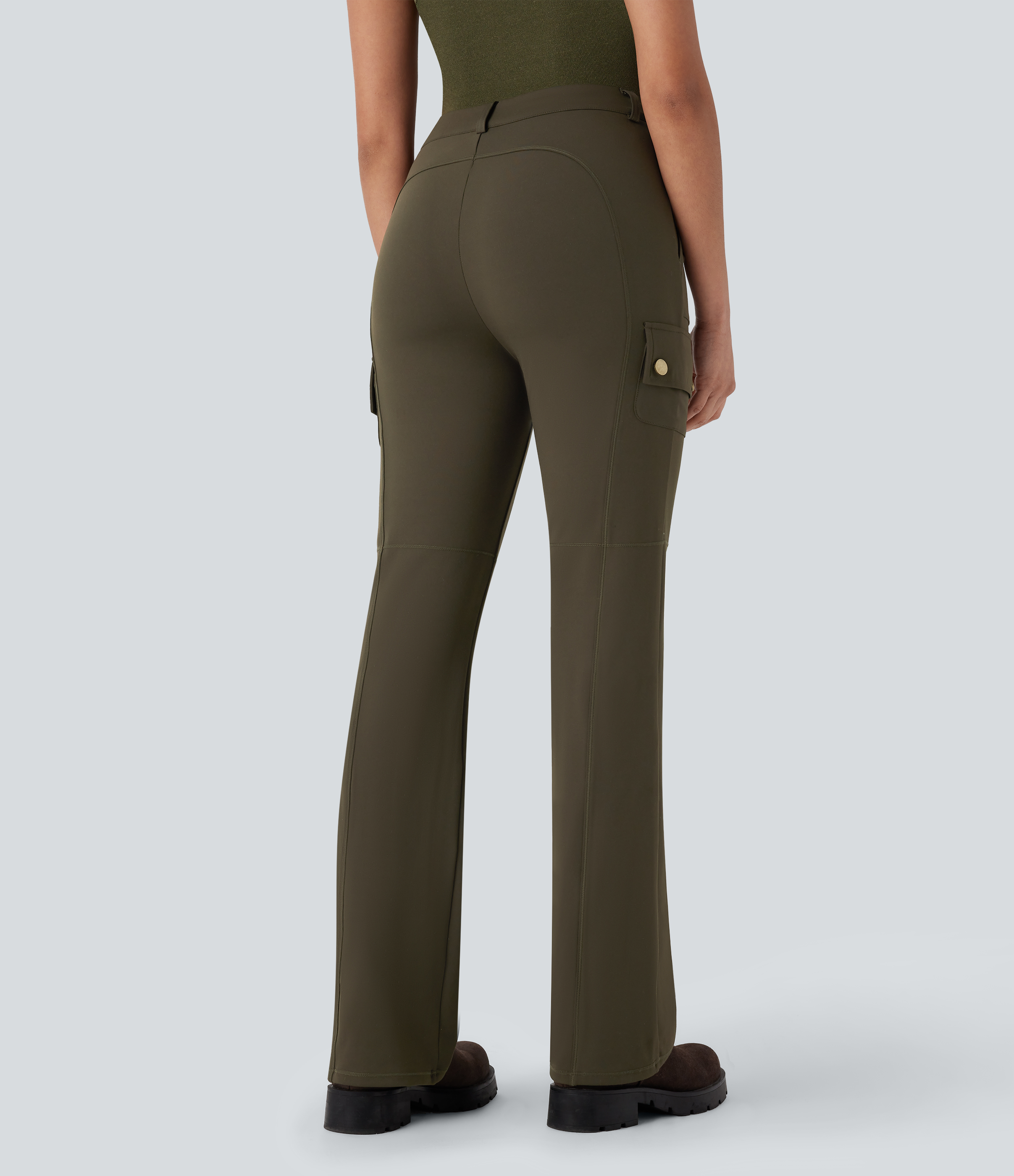 Mid Rise Pockets Hiking Cargo Bootcut Pants