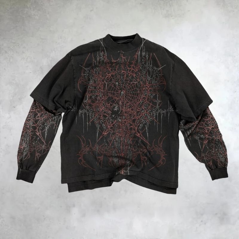 Spider Web Layered Long Sleeve T-Shirt