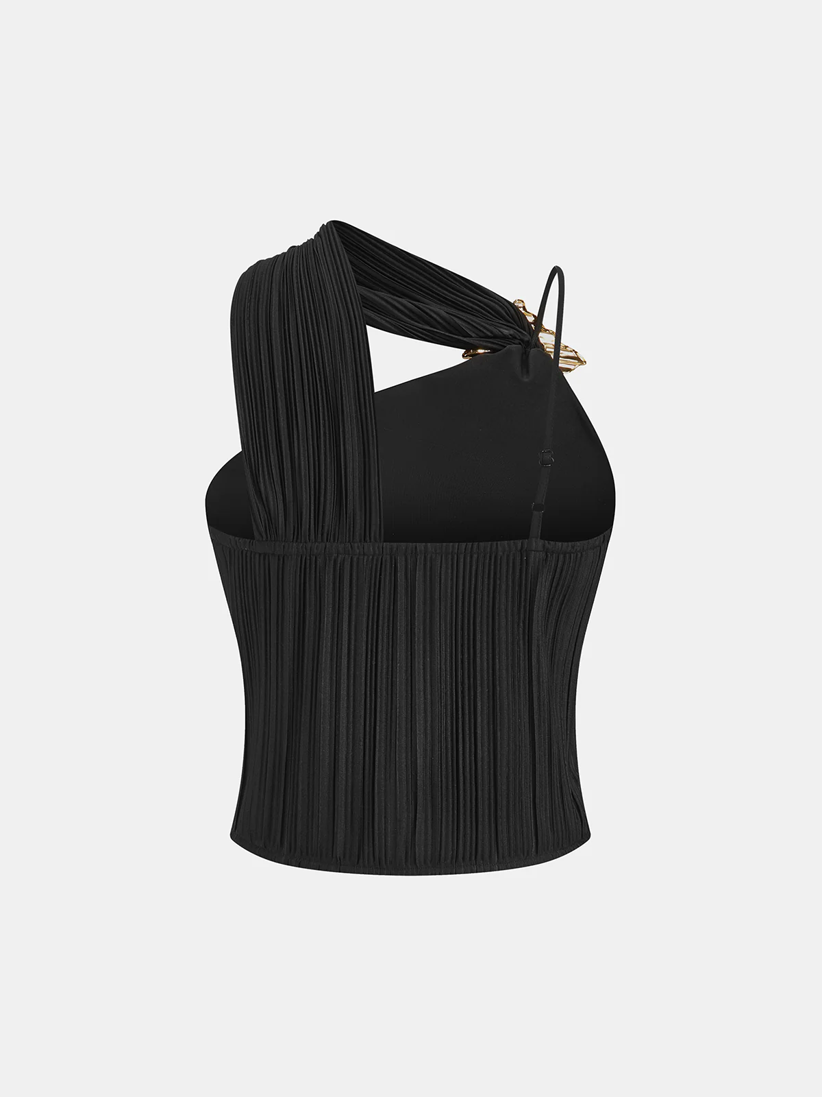 Asymmetric Pleated Metal Decor Tank Top