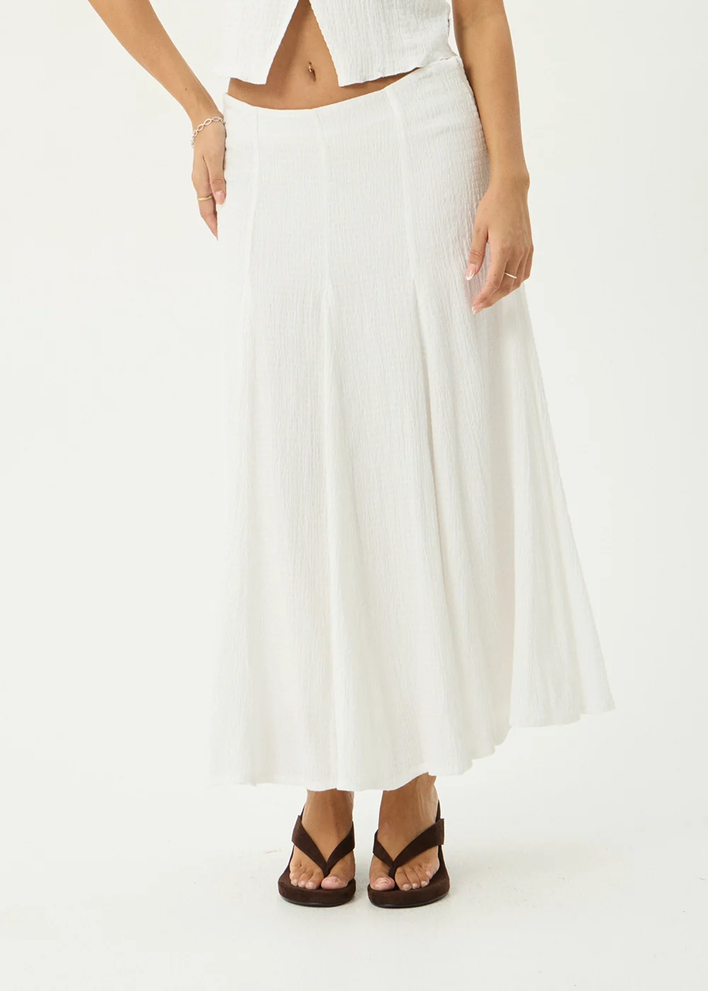 AFENDS Womens Lana - Seersucker Midi Skirt - Off White