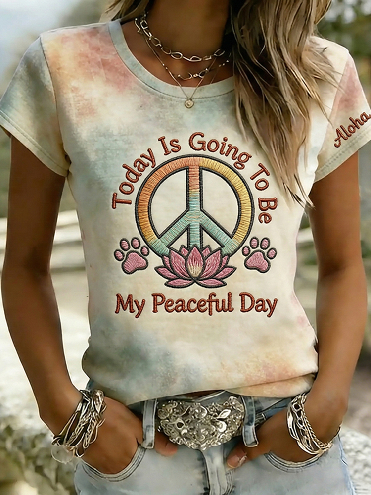 Retro Aloha 2026 Today Is Going To Be My Peaceful Day Artistic Tie Dye Print T-shirt