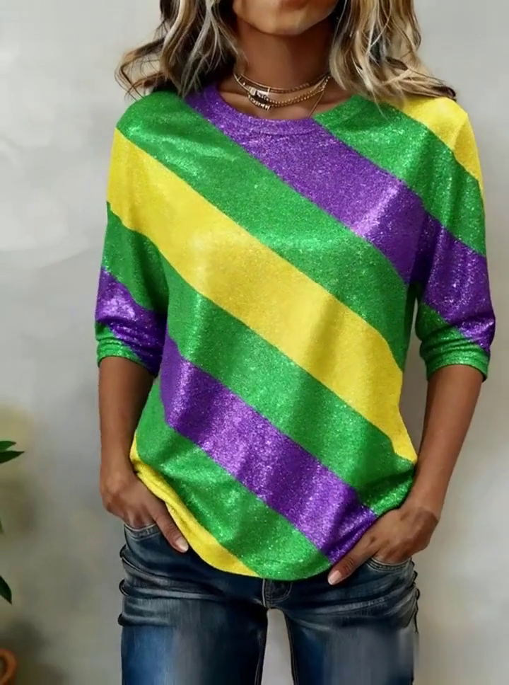 Women'S Casual Color-Block Printed Top