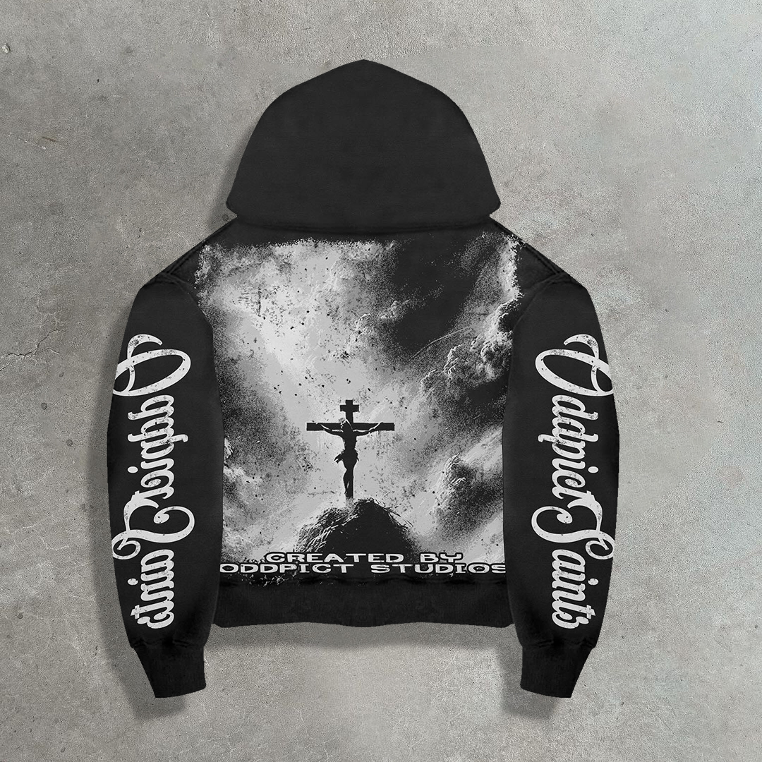 Jesus Cross Casual Streetwear Zip-Up Hoodie