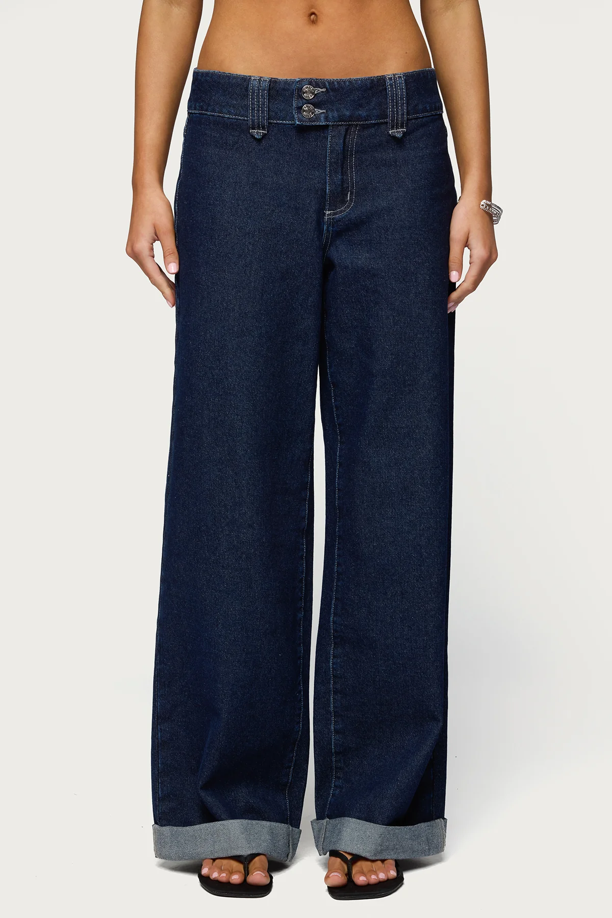 Cuffed Low Rise Straight Leg Jeans