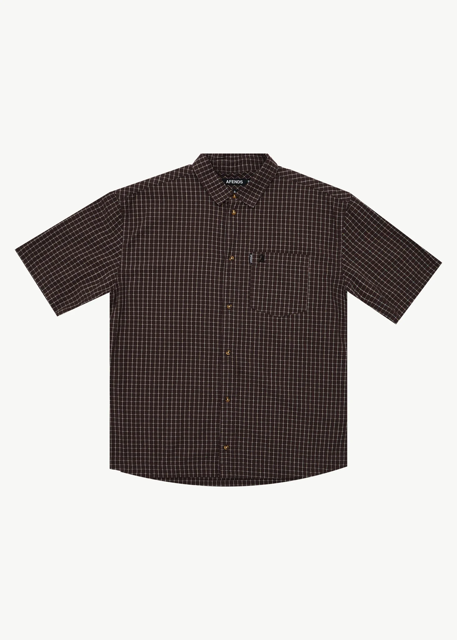 AFENDS Mens Reverb -  Seersucker Short Sleeve Shirt - Chocolate Check