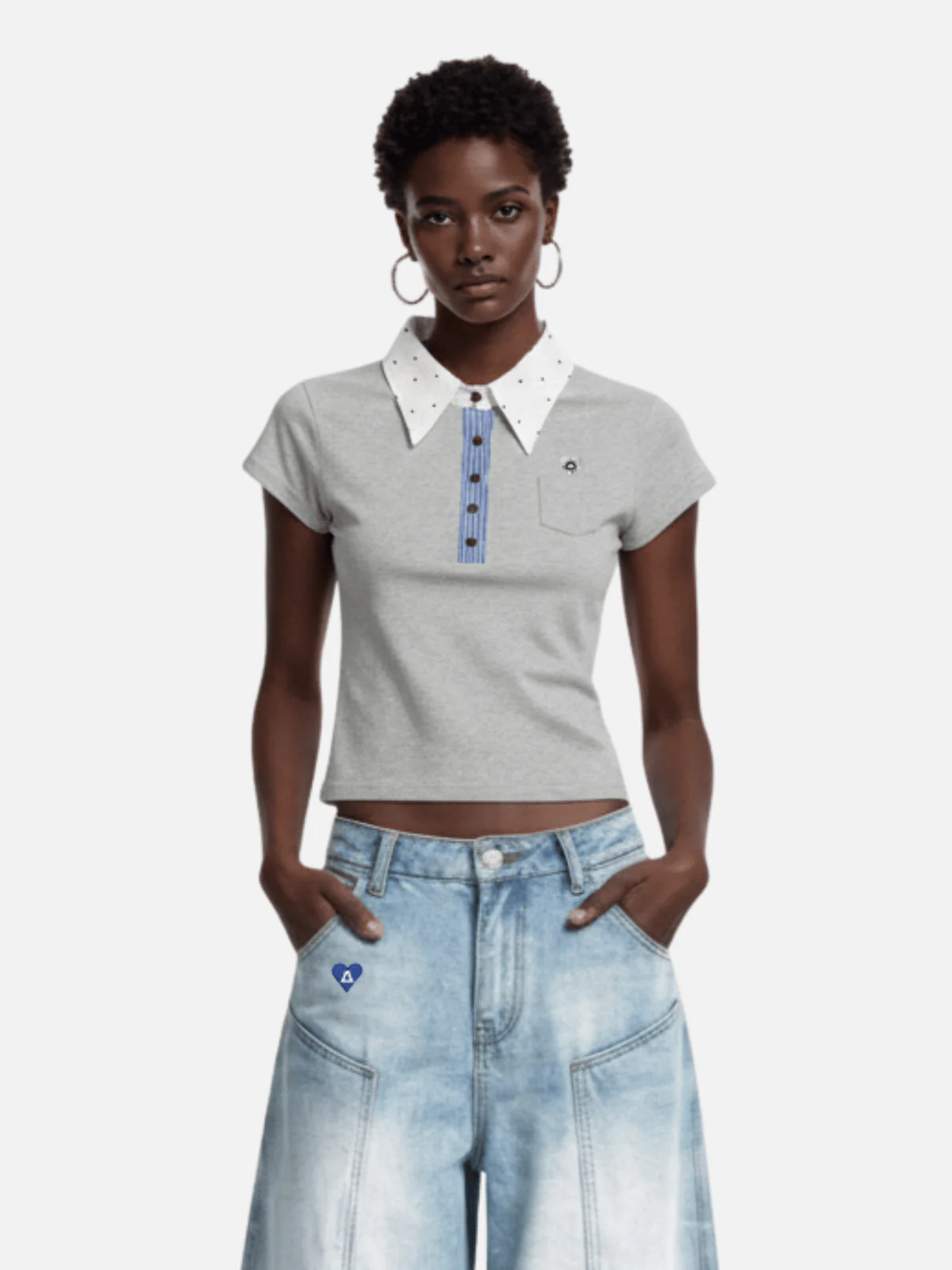 Aelfric Eden Polka Dot Collar Polo Baby Tee