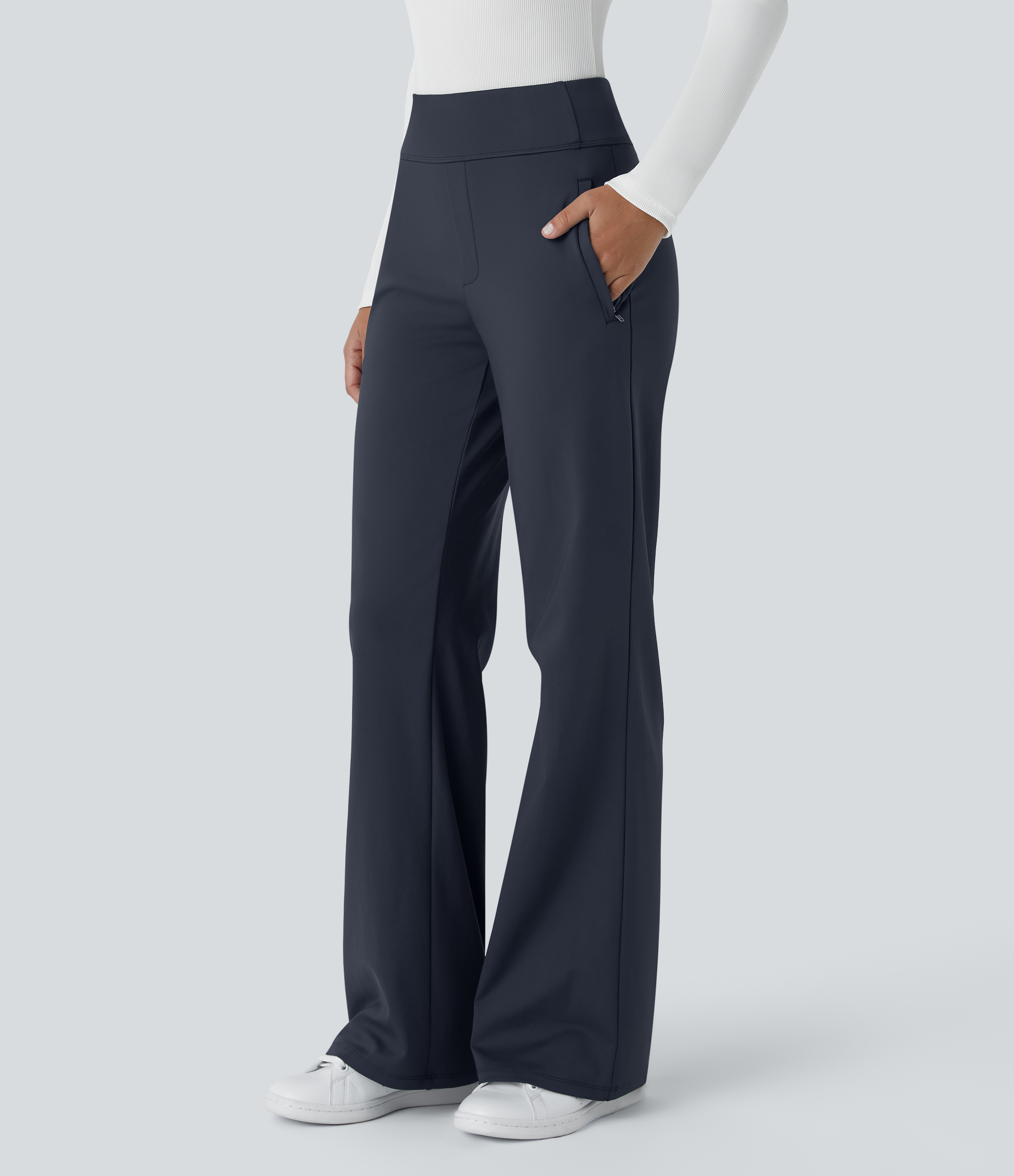 Halara Flex™ Mid Rise Side Zipper Pocket Work Flare Pants