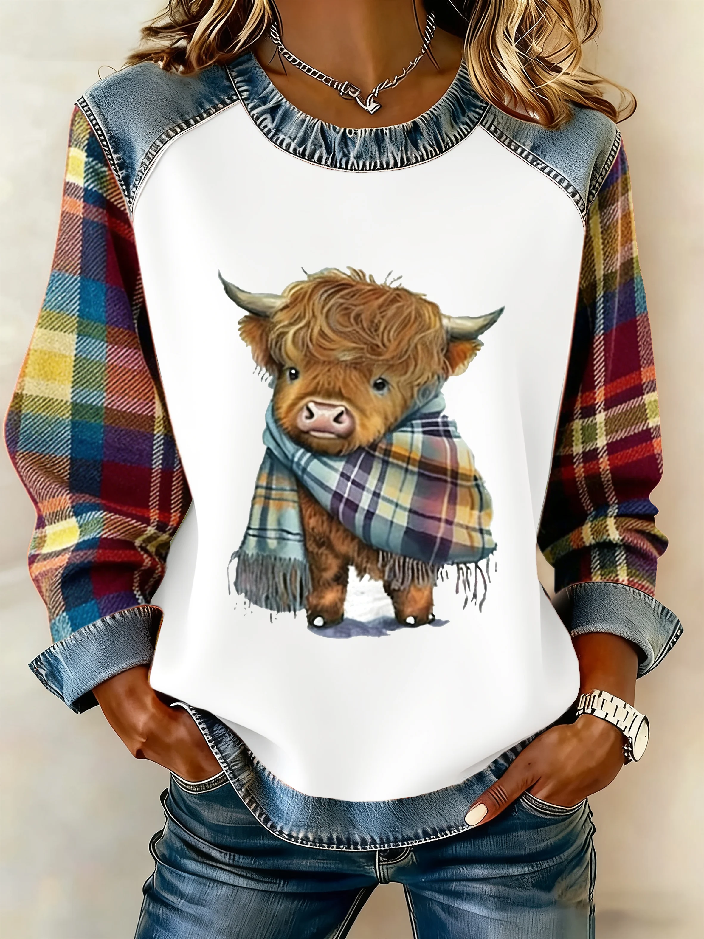 Women'S Casual Hoodie With Highland Cow Print