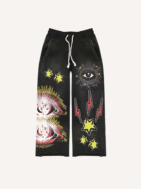 Eye&Graphic Print Elastic Waist Pants