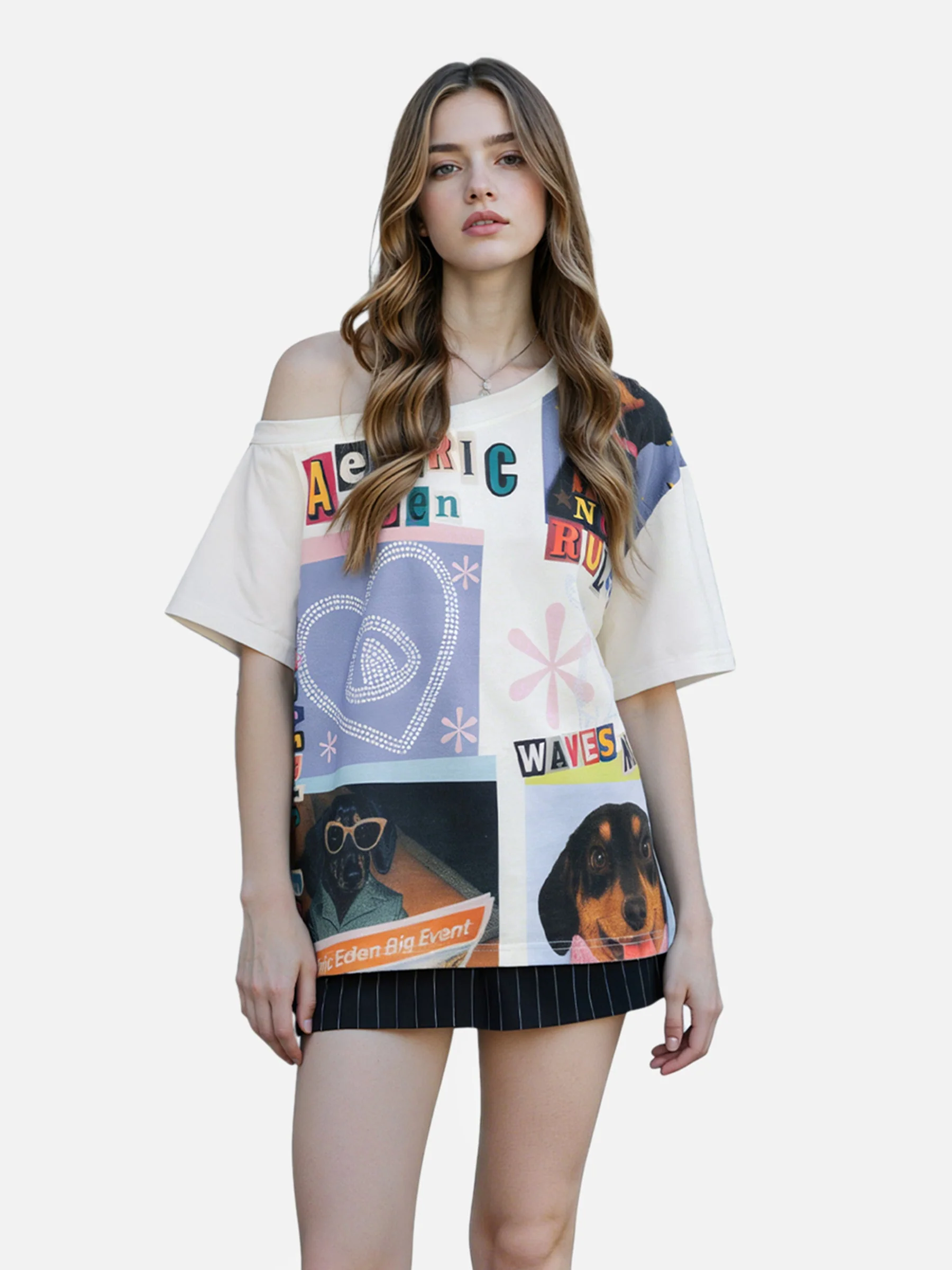 Aelfric Eden Dachshund Collage Off-the-Shoulder Tee