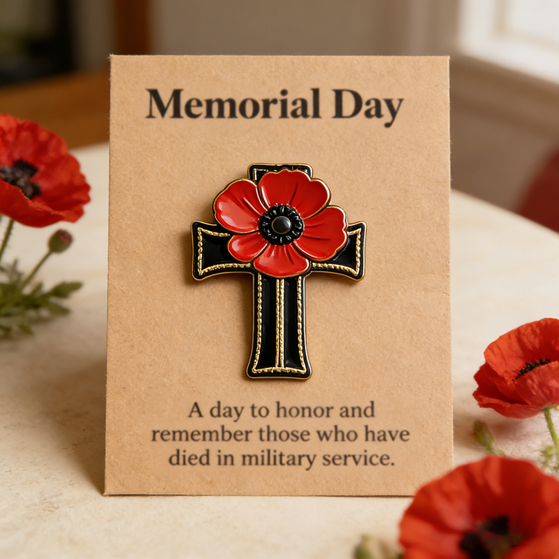 Unisex Memorial Day Poppy Exquisite Brooch