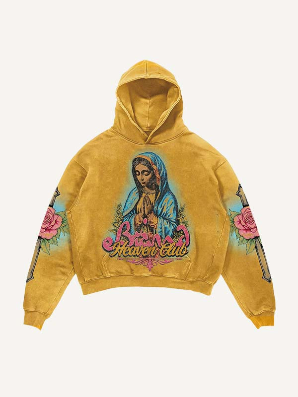 Figure&Mary&Cross&Floral&Letter Print Slant Pockets Hoodie