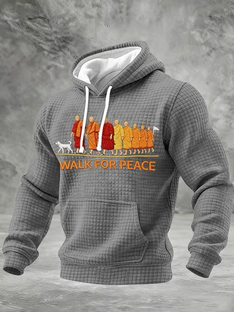 Men's Retro Walk For Peace Monks With Aloka Dog Print Hoodie