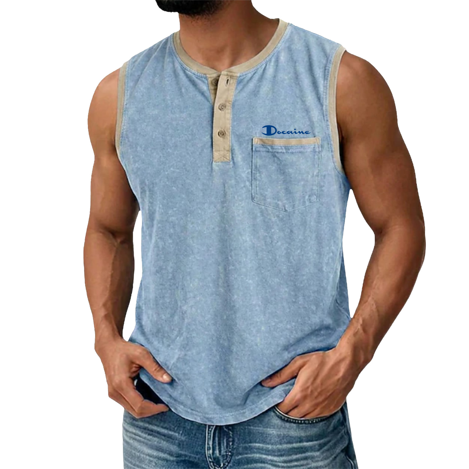 Men's Tank Top Vest Top 100% Cotton Acid Wash Shirt Sleeveless Round Neck Henley Summer Spring Plain Fashion Casual Color Block Garment Dyed Faded Casual Vacation Street Light Green Purple Light Blue