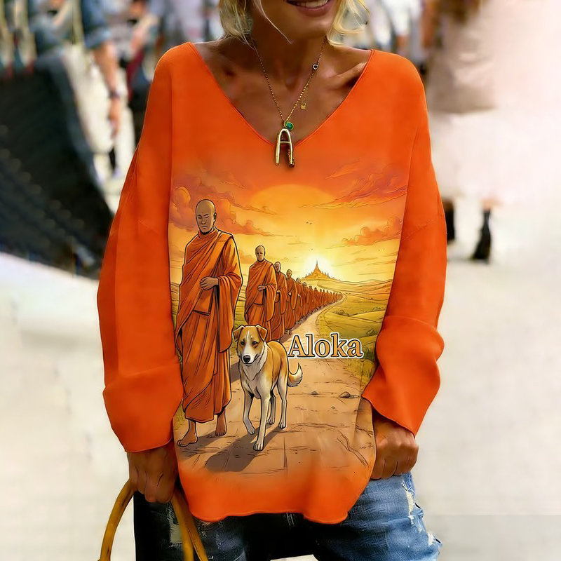 Retro Walk For Peace Monks With Aloka Dog Print T-shirt