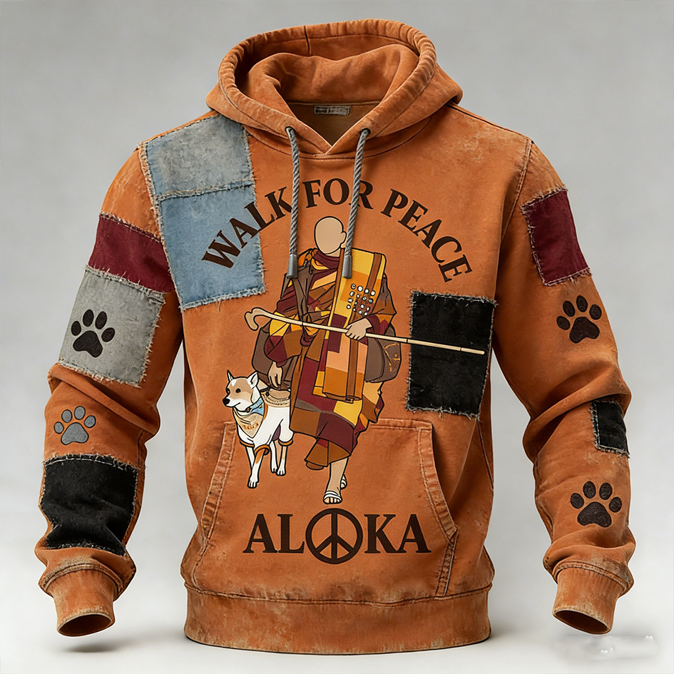 Walk For Peace Slogan Retro Print Hoodie
