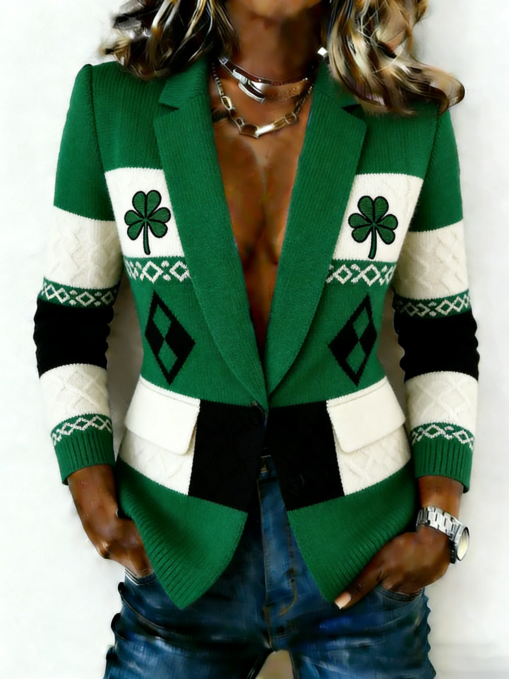 Women's Retro St. Patrick's Day Print Blazer