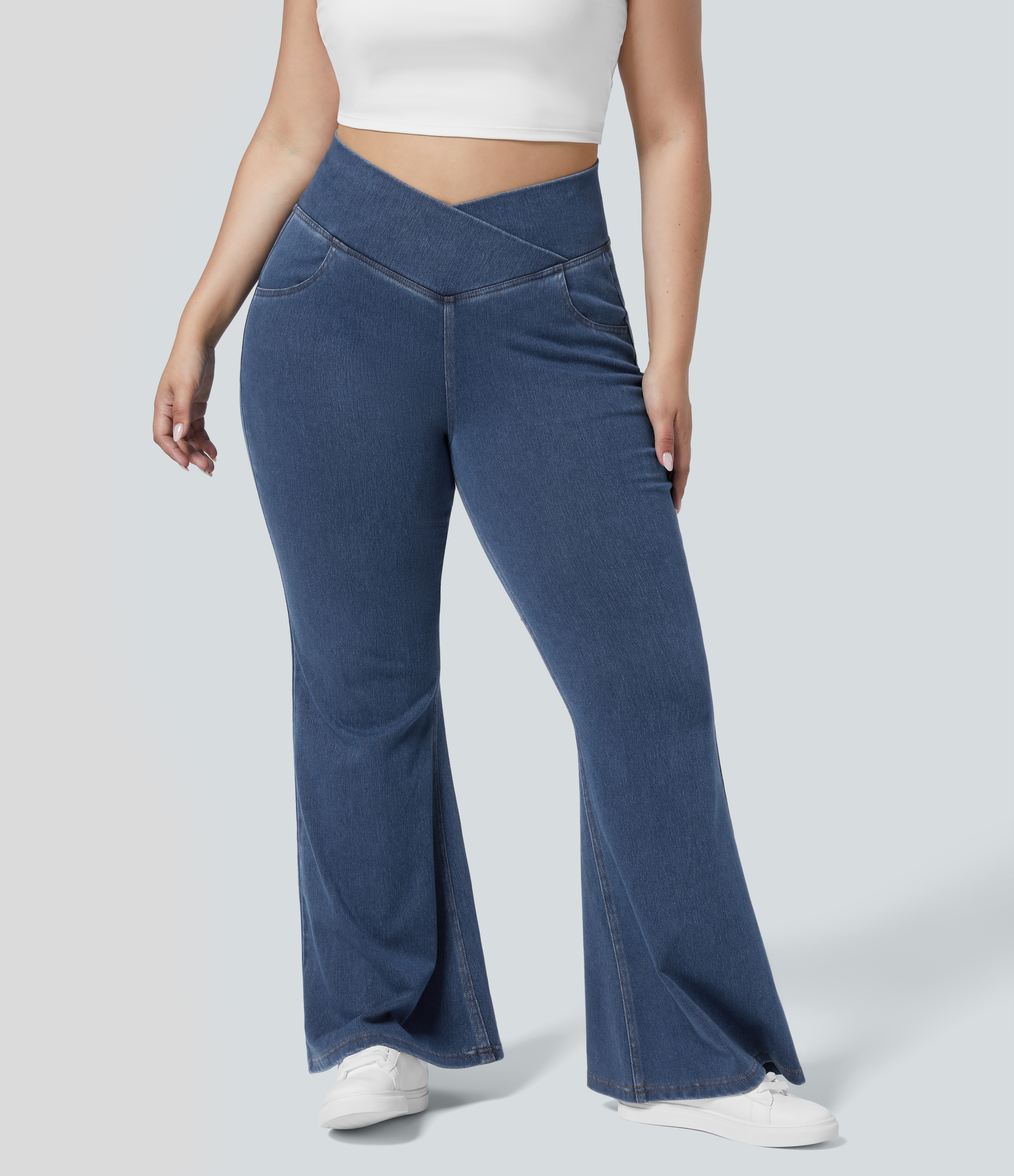 Halara Flex™ High Waisted Crossover Pocket Washed Casual Plus Size Jeans