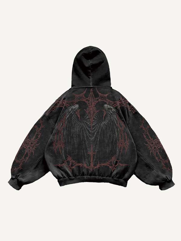 Figure&Wing&Graphic Print Slant Pockets Hoodie