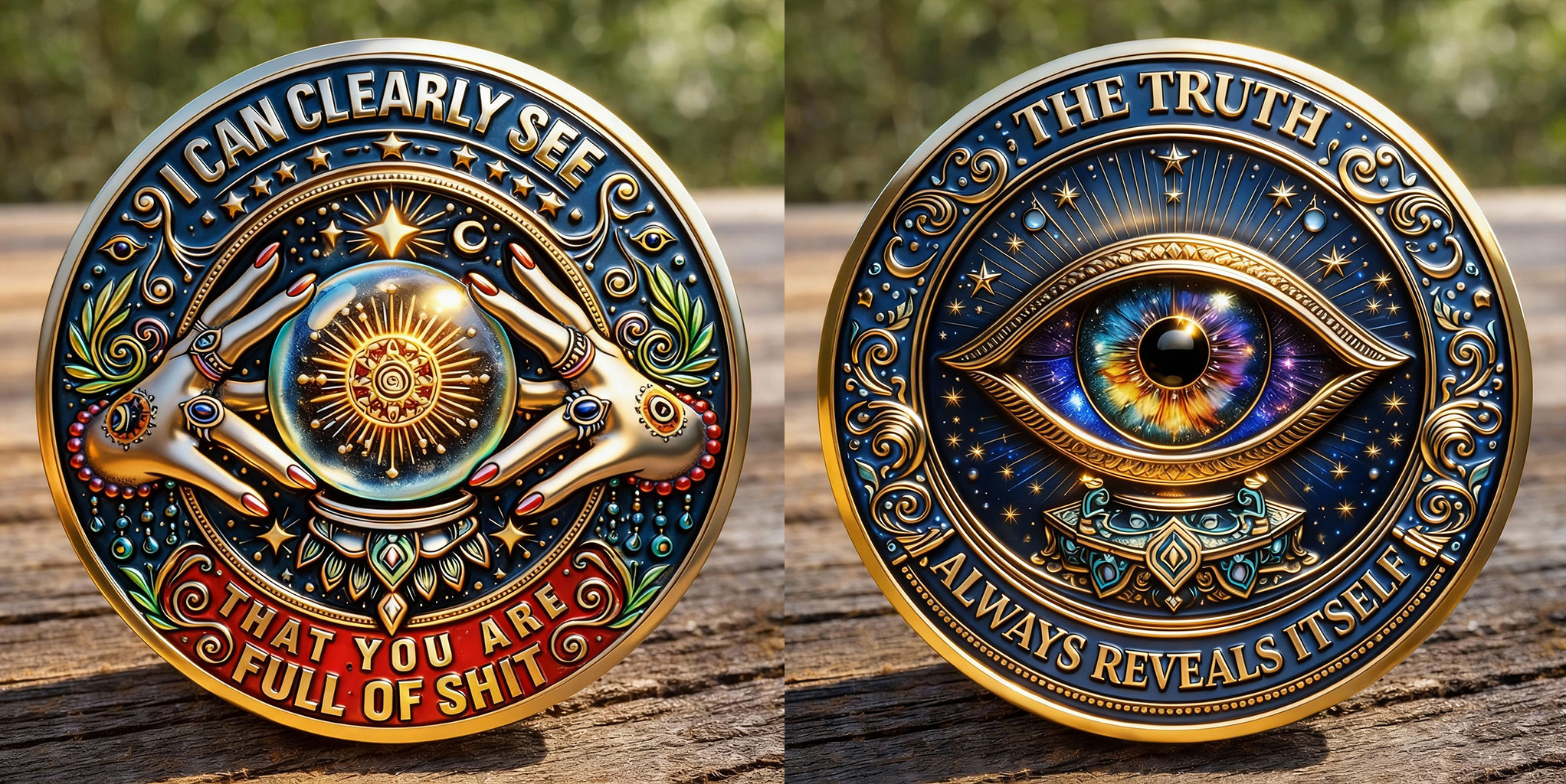 “The Truth Always Reveals Itself” Crystal Ball & All-Seeing Eye Challenge Coin