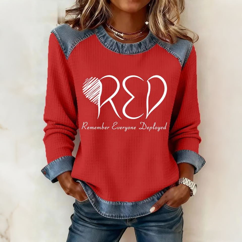 Women's Veterans Red Friday Print Casual Top