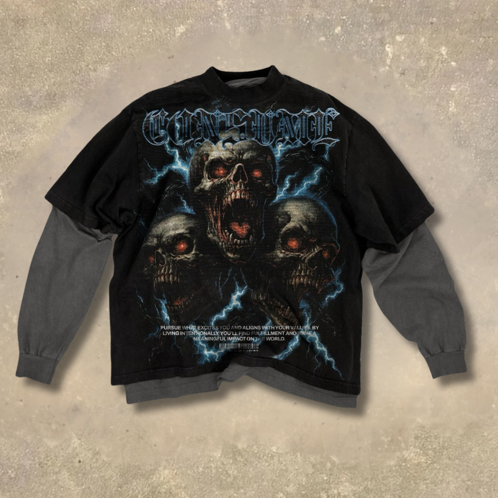 Dark Gothic Lightning Fake Two-Piece Shirt