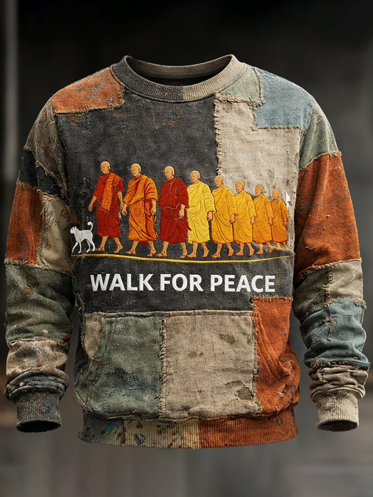 Walk For Peace Artistic Patchwork Print Sweatshirt