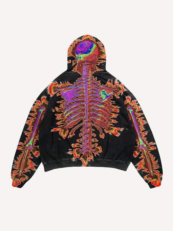 Skeleton Glow Print Slant Pockets Hoodie