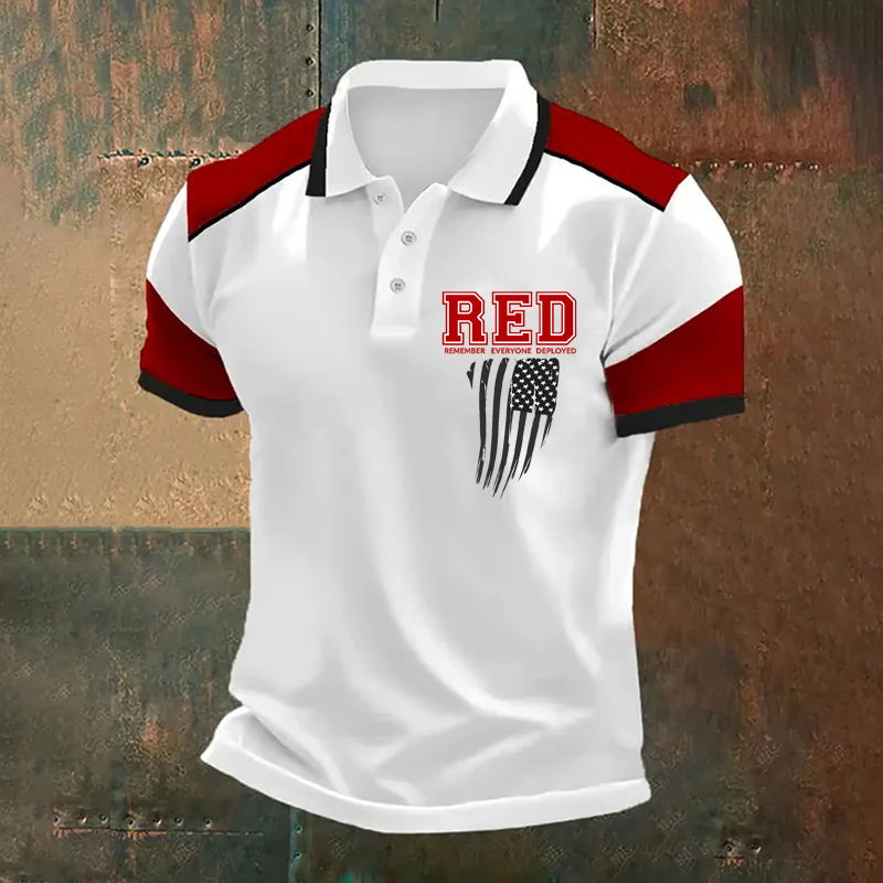 Men's Veteran Red Friday Print Casual Polo T-shirt