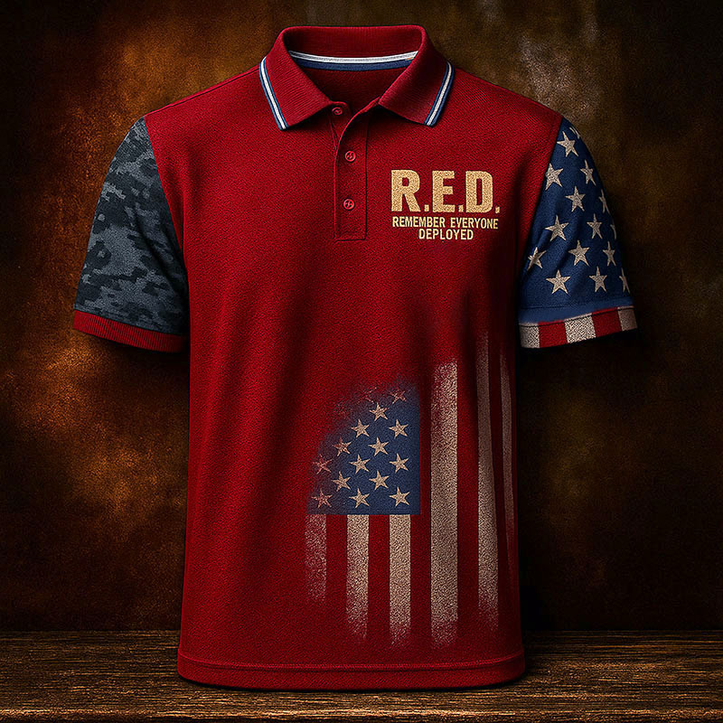 Men's Red Friday Veteran Print Casual Polo T-shirt