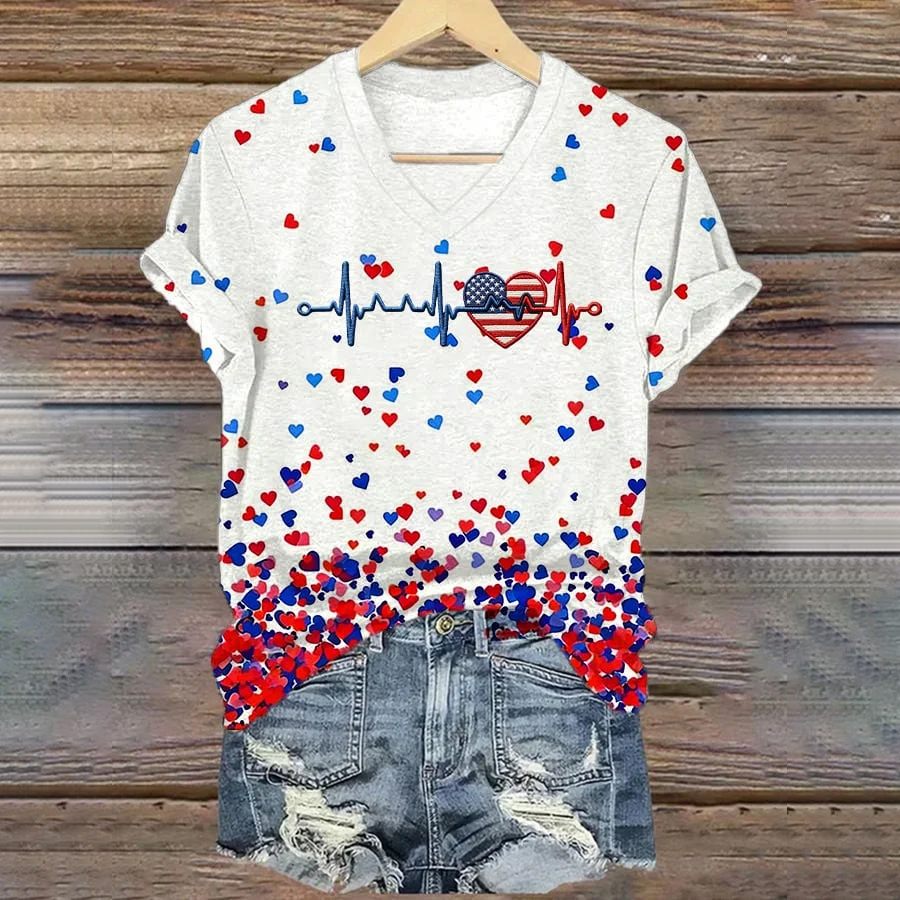 Women's casual heart-print T-shirt