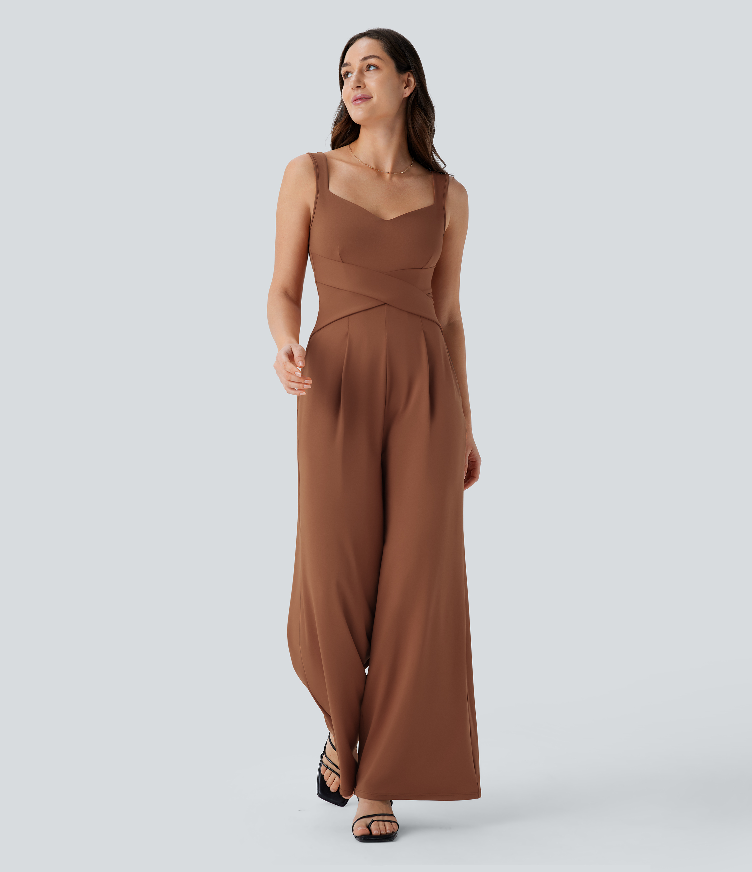 U Back Sleeveless Casual Jumpsuit with Pockets