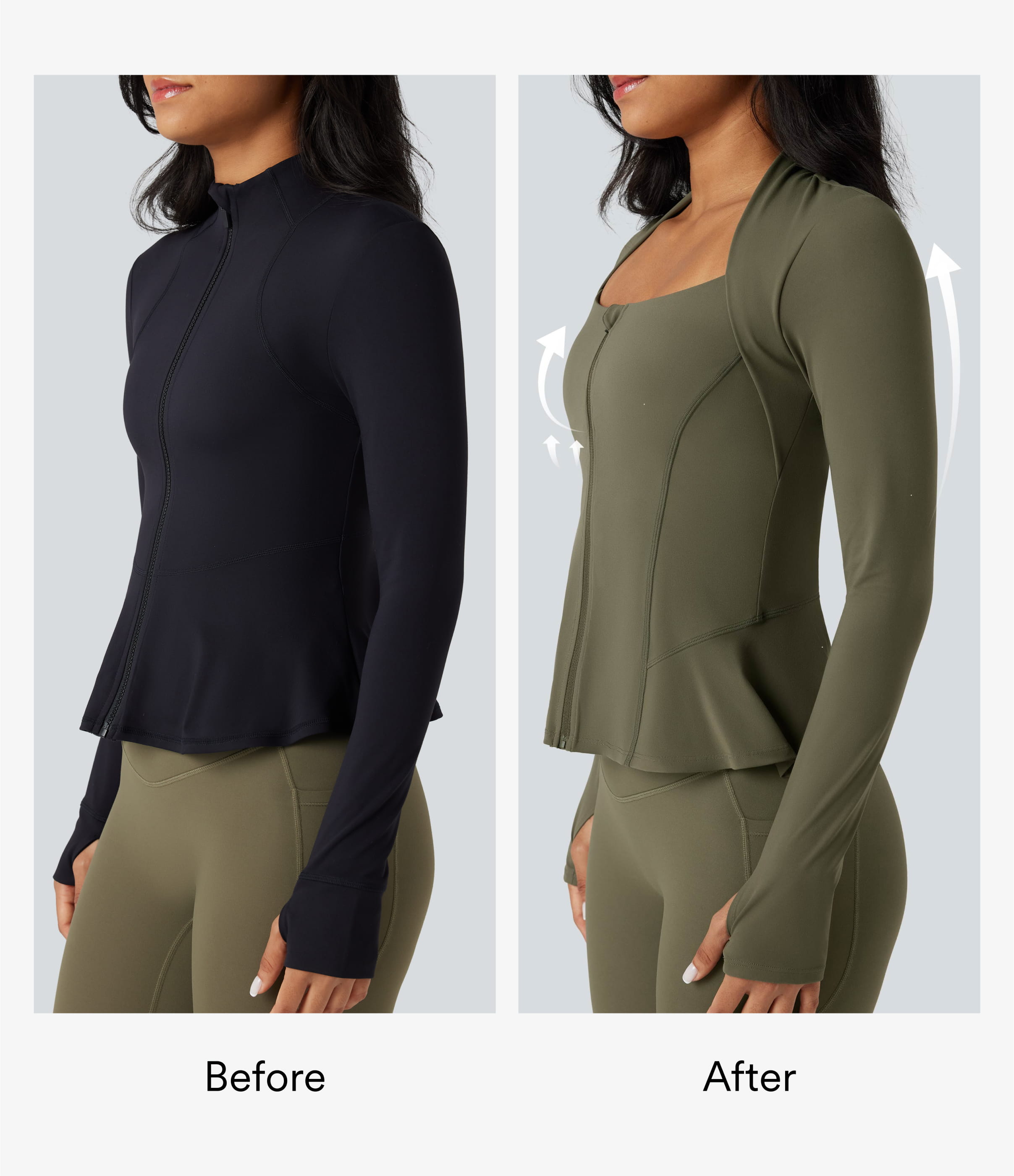 Halara UltraSculpt™ Push-Up Long Sleeve Thumb Hole Zipper Ruffle Hem Yoga Jacket